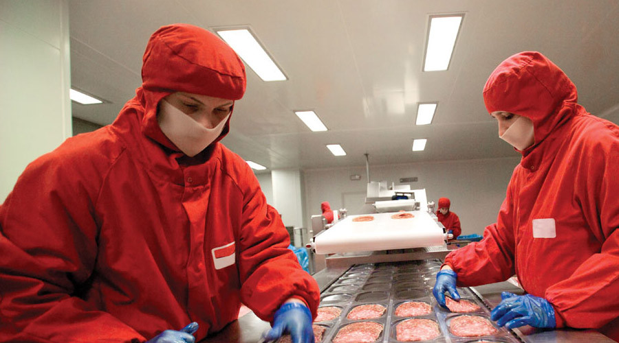 Food Processing Meat Facility Lighting featuring inspection line at meat processing facility