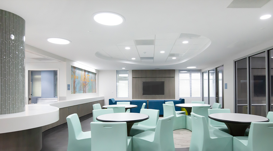 Healthcare Behavioral Health Lighting featuring communal gathering space