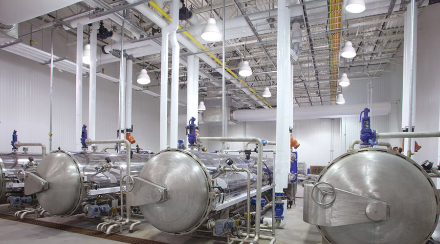 Food Processing Industrial Facility Lighting featuring large industrial vats