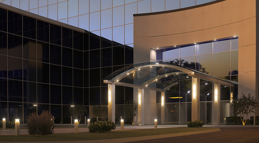 Healthcare Exterior Lighting featuring exterior of hospital entrance