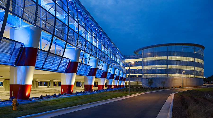 Public Spaces Airport Lighting featuring exterior of airport parking structure