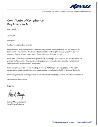 Kenall Buy American Certificate of Compliance PDF Thumbnail